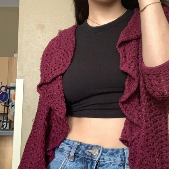 Cranberry Ruffled Cardigan - Picture 2 of 5